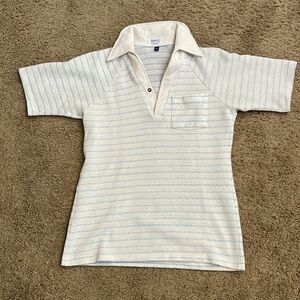 White and blue striped collared beach shirt